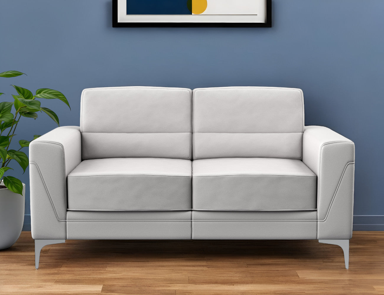 63" Light Gray And Silver Faux Leather Loveseat - Loft&Timber