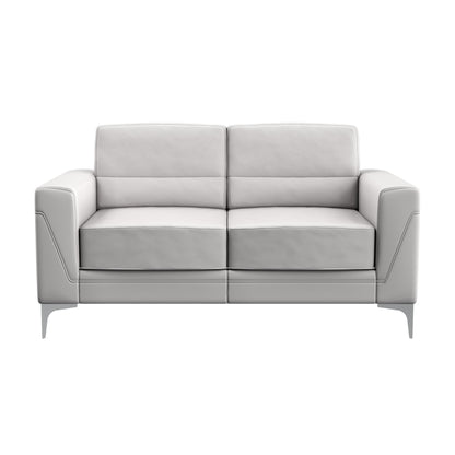 63" Light Gray And Silver Faux Leather Loveseat - Loft&Timber