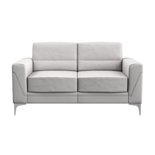 63" Light Gray And Silver Faux Leather Loveseat - Loft&Timber