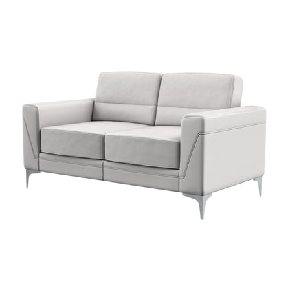 63" Light Gray And Silver Faux Leather Loveseat - Loft&Timber