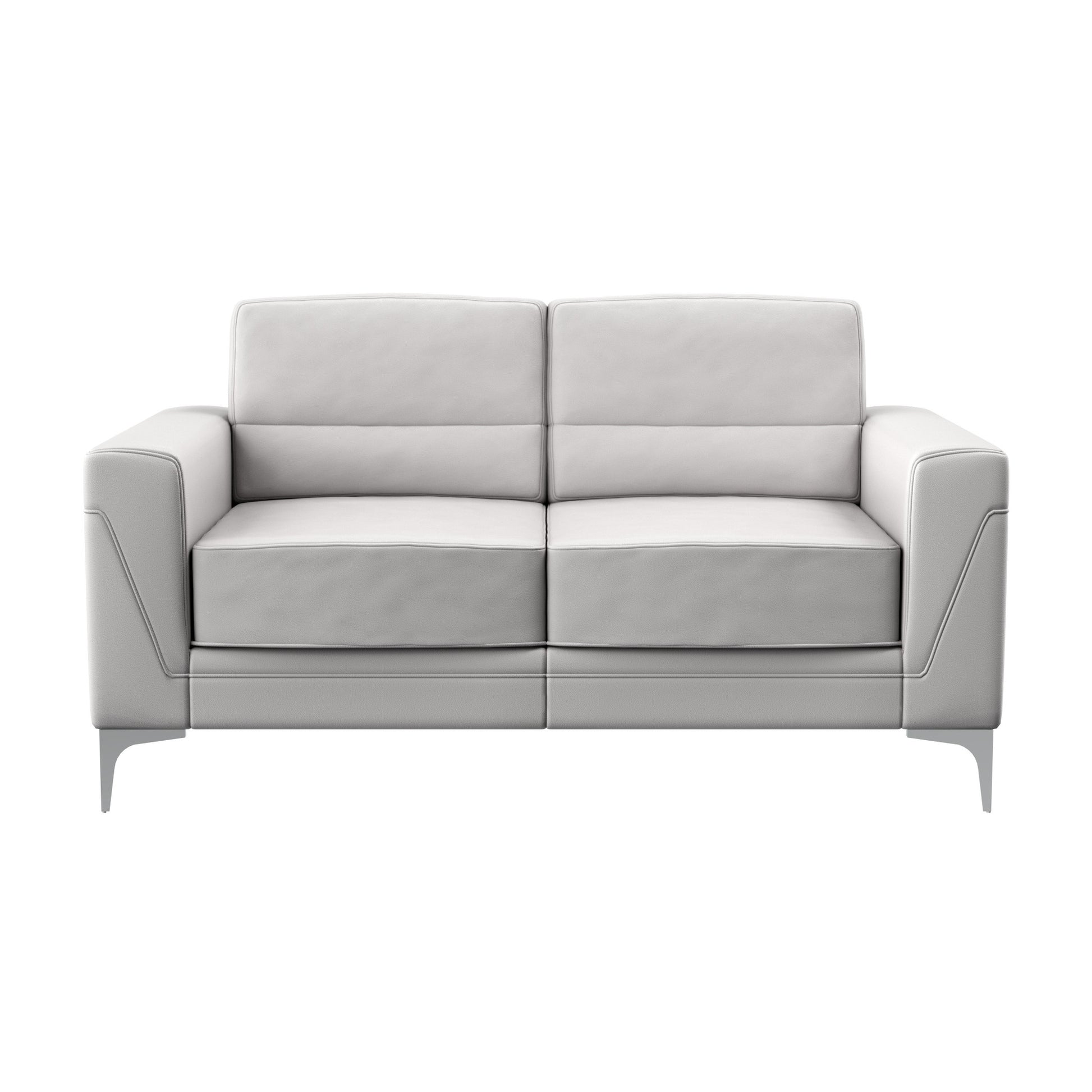 63" Light Gray And Silver Faux Leather Loveseat - Loft&Timber