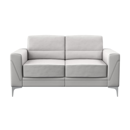 63" Light Gray And Silver Faux Leather Loveseat - Loft&Timber