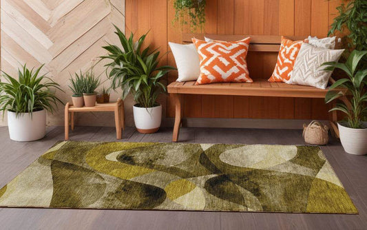 8' Runner Coffee Abstract Washable Non Skid Indoor Outdoor Runner Rug - Loft&Timber
