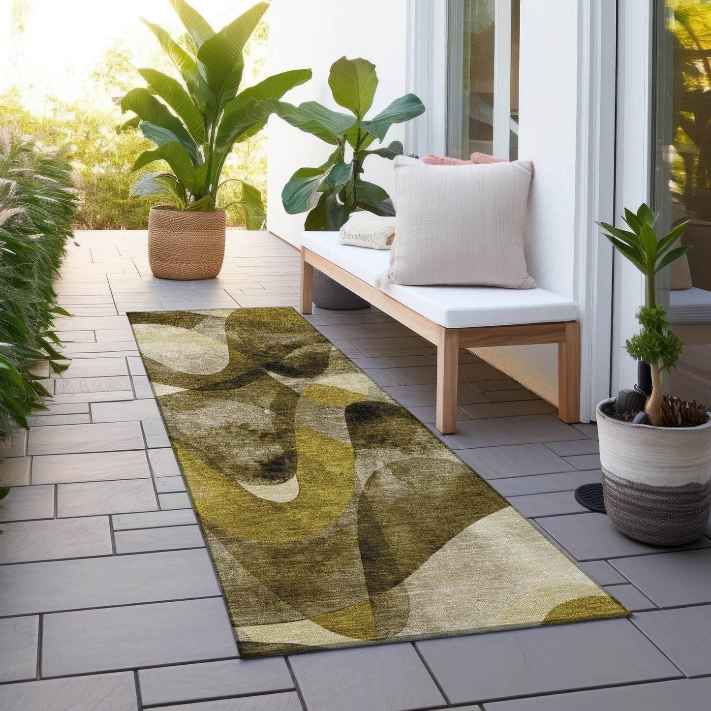 8' Runner Coffee Abstract Washable Non Skid Indoor Outdoor Runner Rug - Loft&Timber