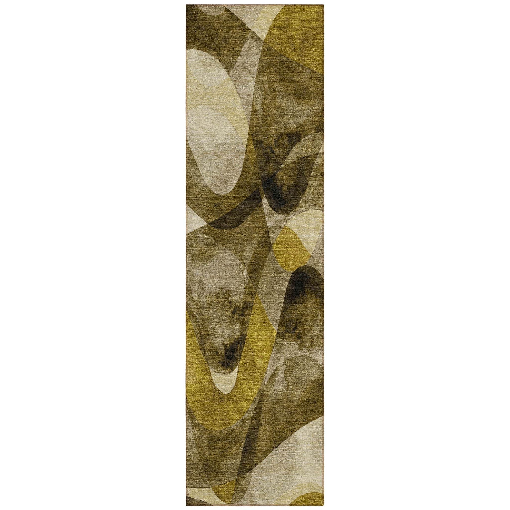 8' Runner Coffee Abstract Washable Non Skid Indoor Outdoor Runner Rug - Loft&Timber