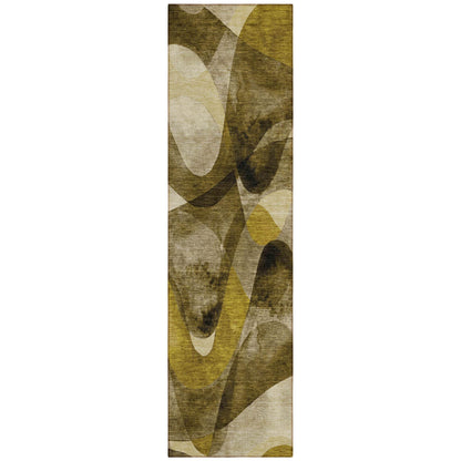 8' Runner Coffee Abstract Washable Non Skid Indoor Outdoor Runner Rug - Loft&Timber