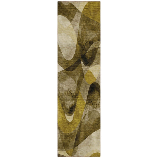 8' Runner Coffee Abstract Washable Non Skid Indoor Outdoor Runner Rug - Loft&Timber