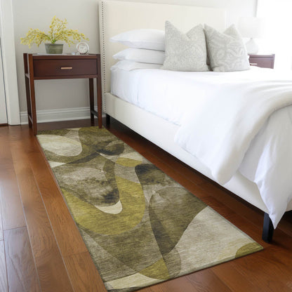 8' Runner Coffee Abstract Washable Non Skid Indoor Outdoor Runner Rug - Loft&Timber