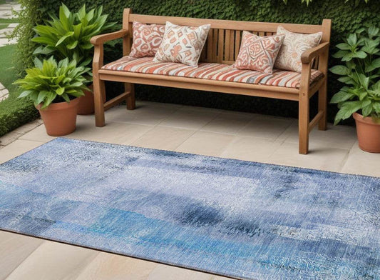 8' Runner Blue Washable Non Skid Indoor Outdoor Runner Rug - Loft&Timber