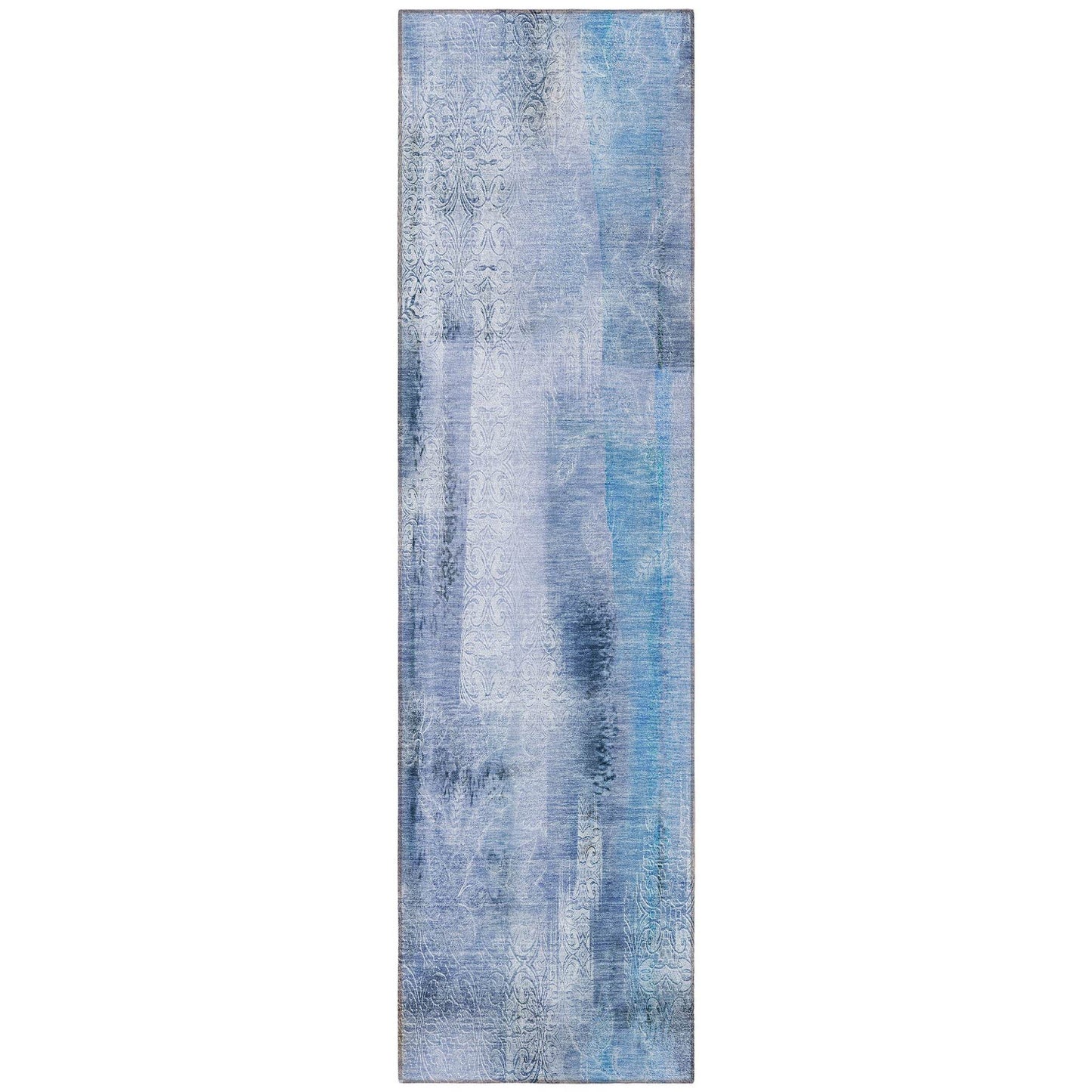 8' Runner Blue Washable Non Skid Indoor Outdoor Runner Rug - Loft&Timber