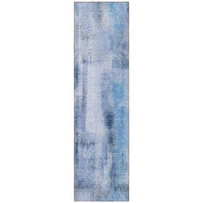 8' Runner Blue Washable Non Skid Indoor Outdoor Runner Rug - Loft&Timber