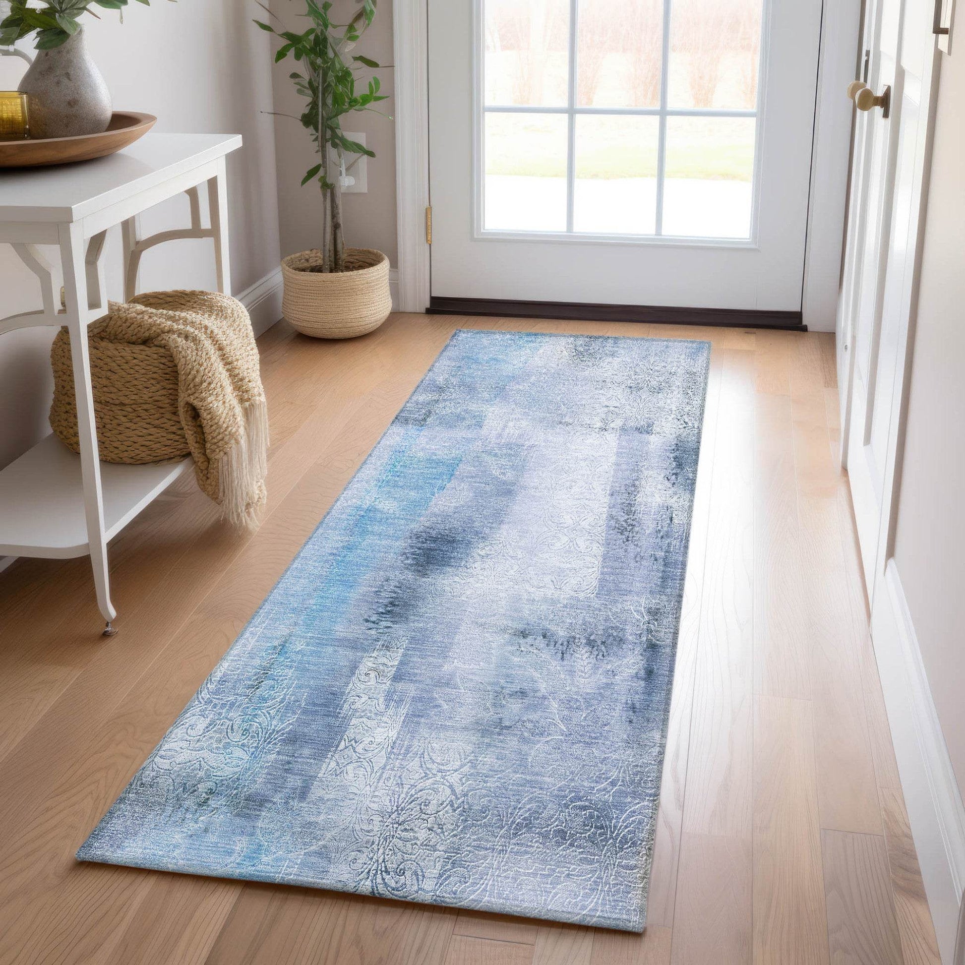 8' Runner Blue Washable Non Skid Indoor Outdoor Runner Rug - Loft&Timber