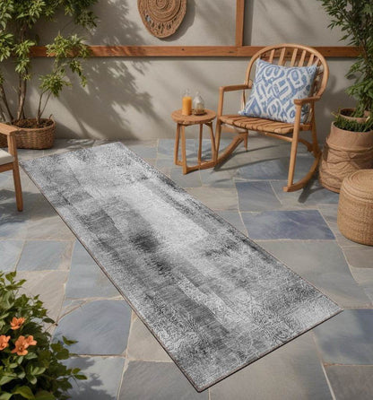 8' Runner Gray Washable Non Skid Indoor Outdoor Runner Rug - Loft&Timber