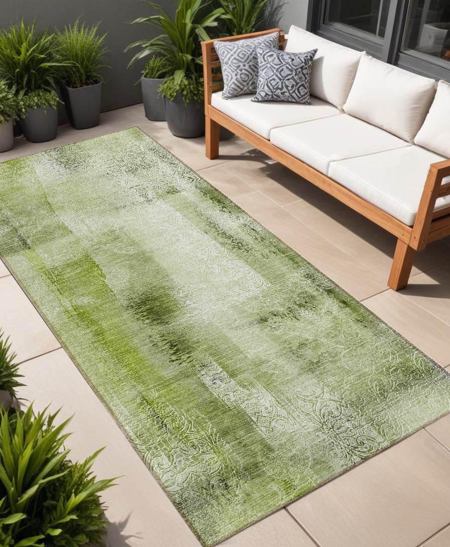 8' Runner Sage Washable Non Skid Indoor Outdoor Runner Rug - Loft&Timber