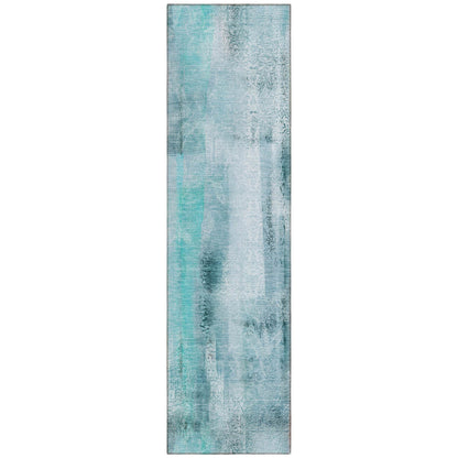 8' Runner Teal Washable Non Skid Indoor Outdoor Runner Rug - Loft&Timber