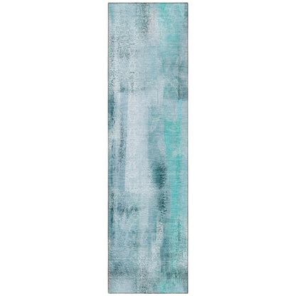 8' Runner Teal Washable Non Skid Indoor Outdoor Runner Rug - Loft&Timber