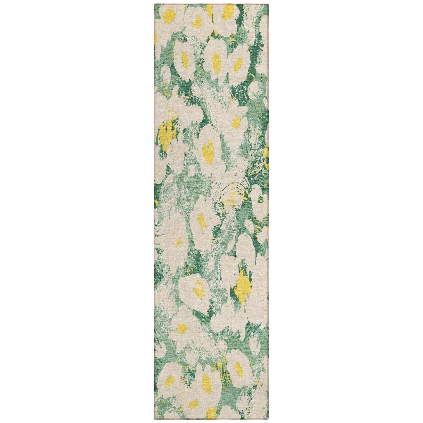 8' Runner Green Floral Washable Non Skid Indoor Outdoor Runner Rug - Loft&Timber