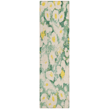 8' Runner Green Floral Washable Non Skid Indoor Outdoor Runner Rug - Loft&Timber