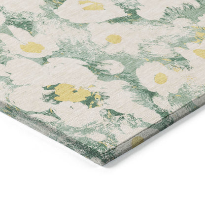 8' Runner Green Floral Washable Non Skid Indoor Outdoor Runner Rug - Loft&Timber