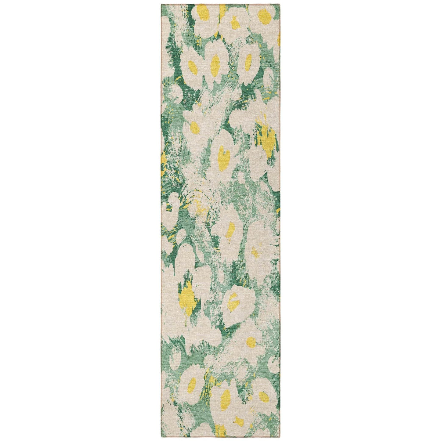 8' Runner Green Floral Washable Non Skid Indoor Outdoor Runner Rug - Loft&Timber