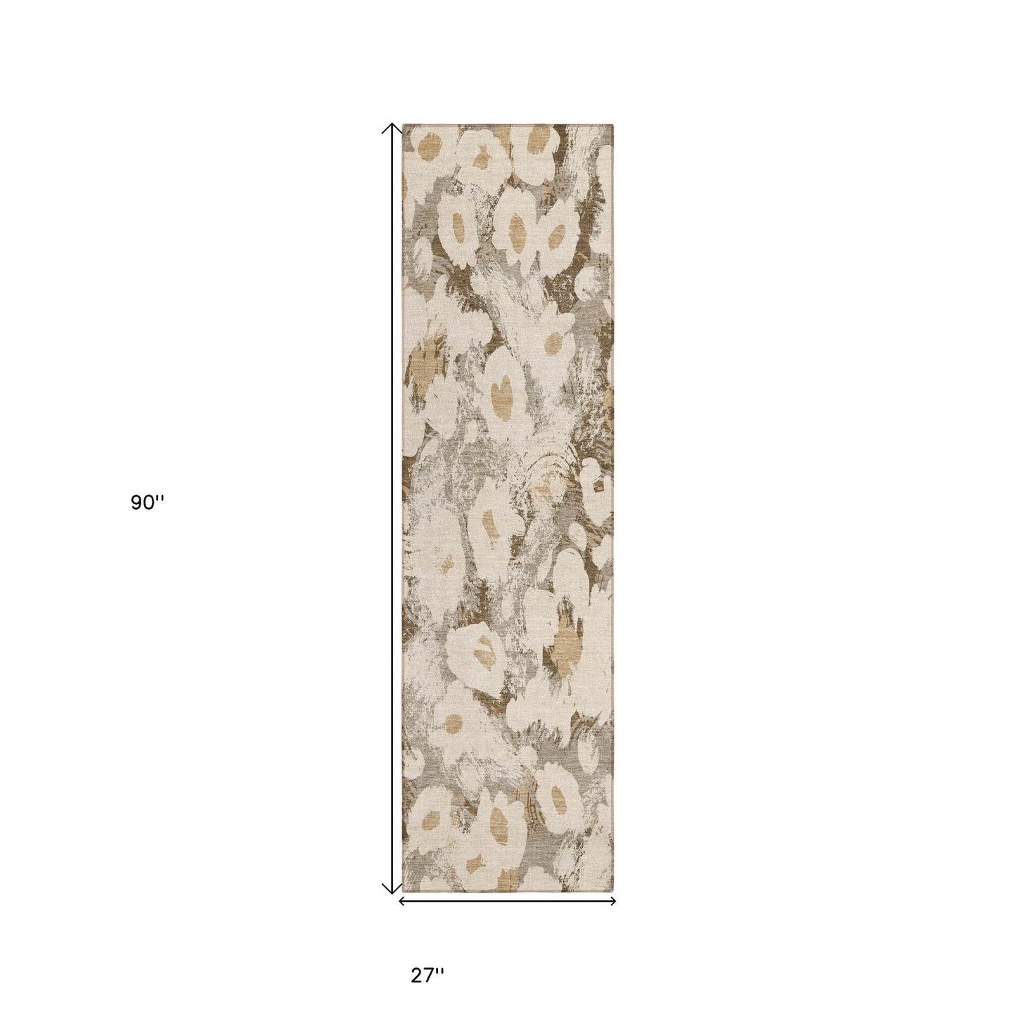 8' Runner Khaki Floral Washable Non Skid Indoor Outdoor Runner Rug - Loft&Timber