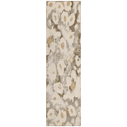 8' Runner Khaki Floral Washable Non Skid Indoor Outdoor Runner Rug - Loft&Timber