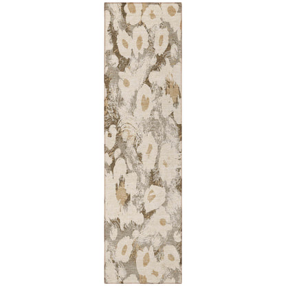 8' Runner Khaki Floral Washable Non Skid Indoor Outdoor Runner Rug - Loft&Timber