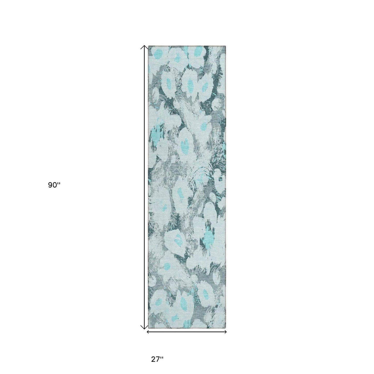 8' Runner Teal Floral Washable Non Skid Indoor Outdoor Runner Rug - Loft&Timber