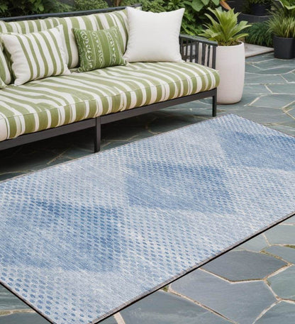 8' Runner Blue Geometric Washable Non Skid Indoor Outdoor Runner Rug - Loft&Timber