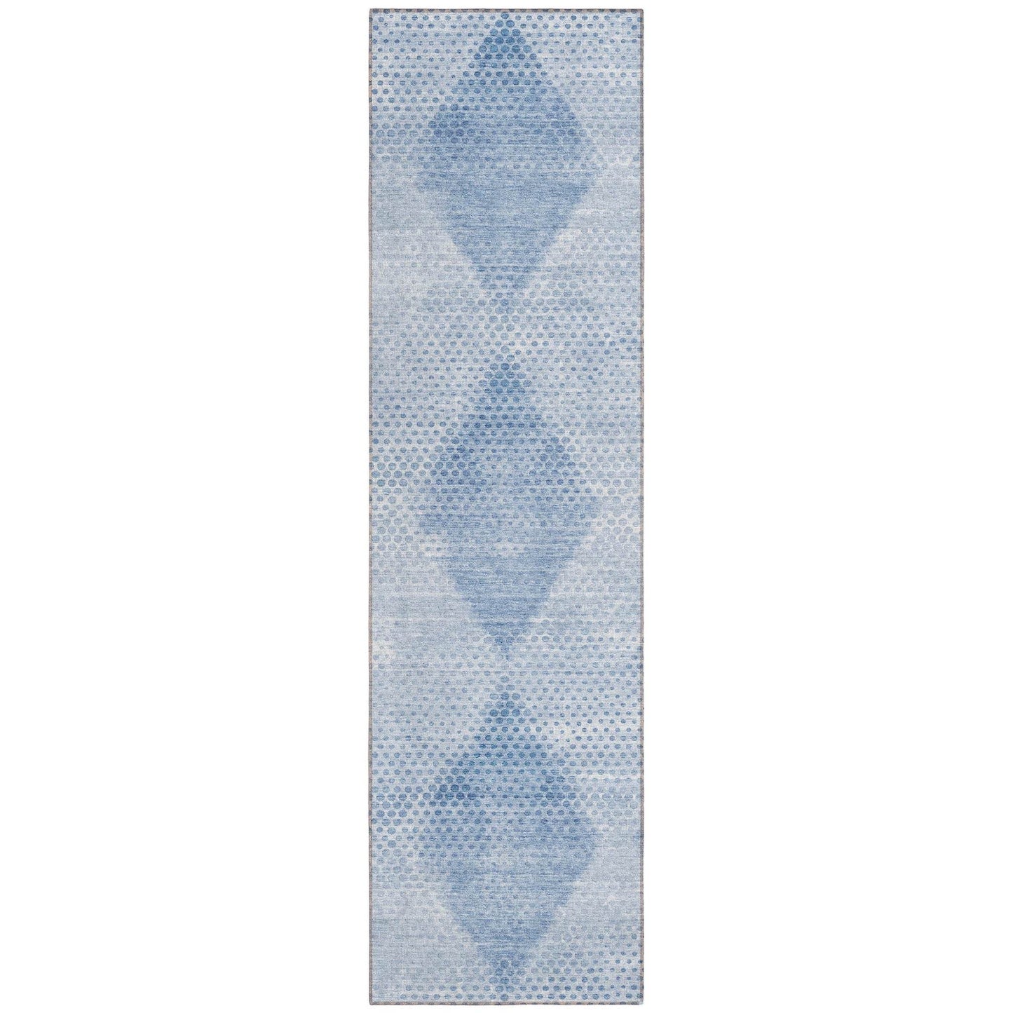 8' Runner Blue Geometric Washable Non Skid Indoor Outdoor Runner Rug - Loft&Timber