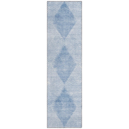 8' Runner Blue Geometric Washable Non Skid Indoor Outdoor Runner Rug - Loft&Timber