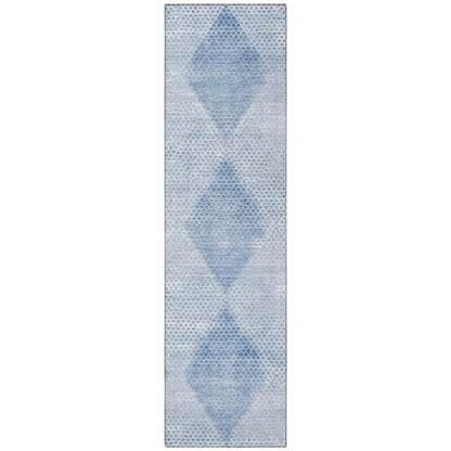 8' Runner Blue Geometric Washable Non Skid Indoor Outdoor Runner Rug - Loft&Timber