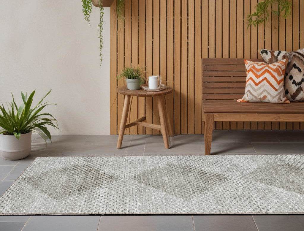 8' Runner Gray Geometric Washable Non Skid Indoor Outdoor Runner Rug - Loft&Timber