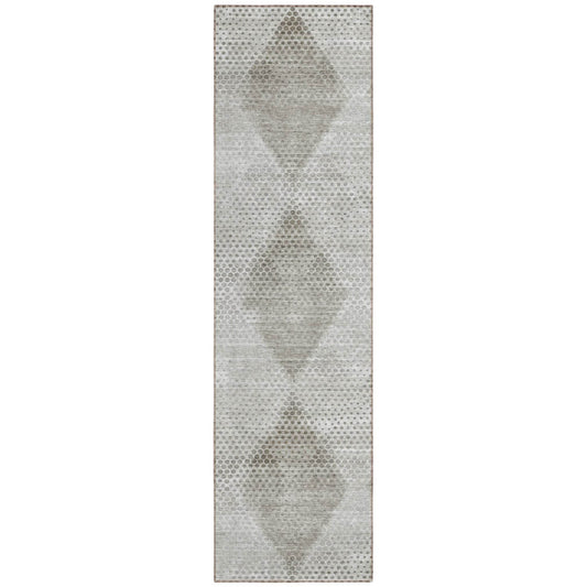 8' Runner Gray Geometric Washable Non Skid Indoor Outdoor Runner Rug - Loft&Timber