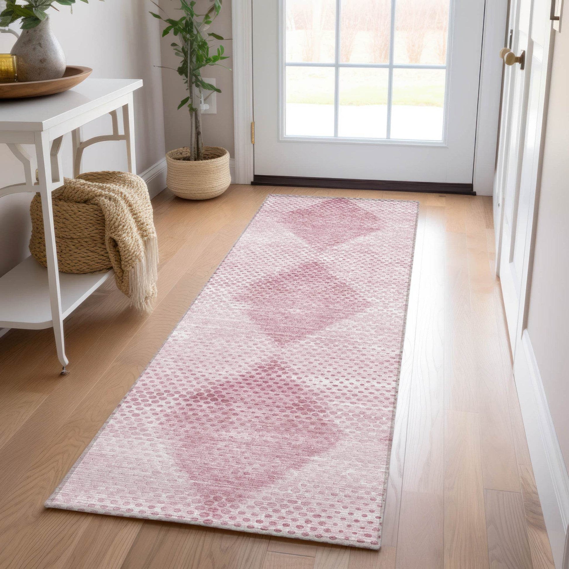 8' Runner Merlot Geometric Washable Non Skid Indoor Outdoor Runner Rug - Loft&Timber