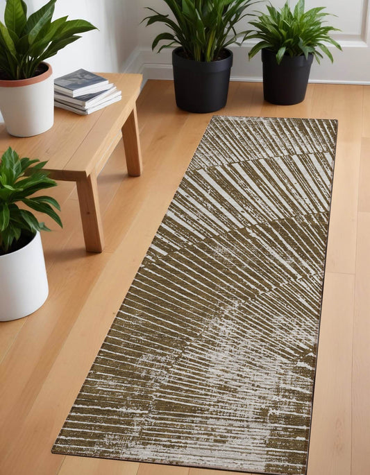 8' Runner Chocolate Abstract Washable Non Skid Indoor Outdoor Runner Rug - Loft&Timber