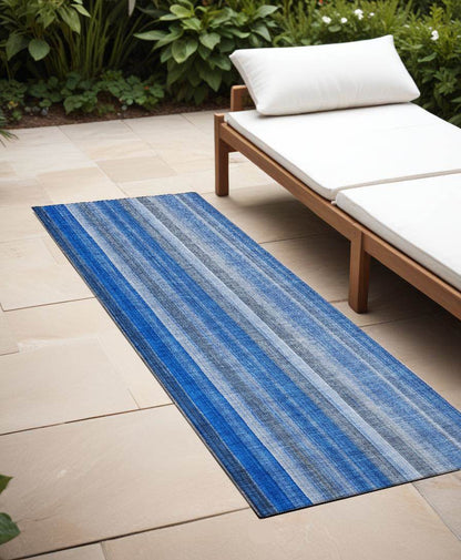 8' Runner Blue Striped Washable Non Skid Indoor Outdoor Runner Rug - Loft&Timber