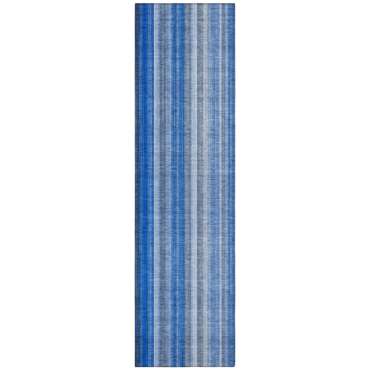 8' Runner Blue Striped Washable Non Skid Indoor Outdoor Runner Rug - Loft&Timber