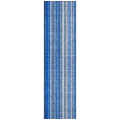 8' Runner Blue Striped Washable Non Skid Indoor Outdoor Runner Rug - Loft&Timber