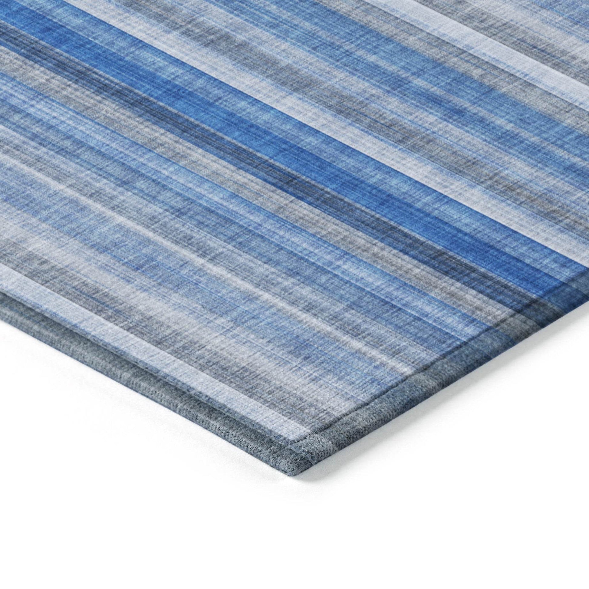 8' Runner Blue Striped Washable Non Skid Indoor Outdoor Runner Rug - Loft&Timber
