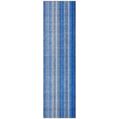 8' Runner Blue Striped Washable Non Skid Indoor Outdoor Runner Rug - Loft&Timber
