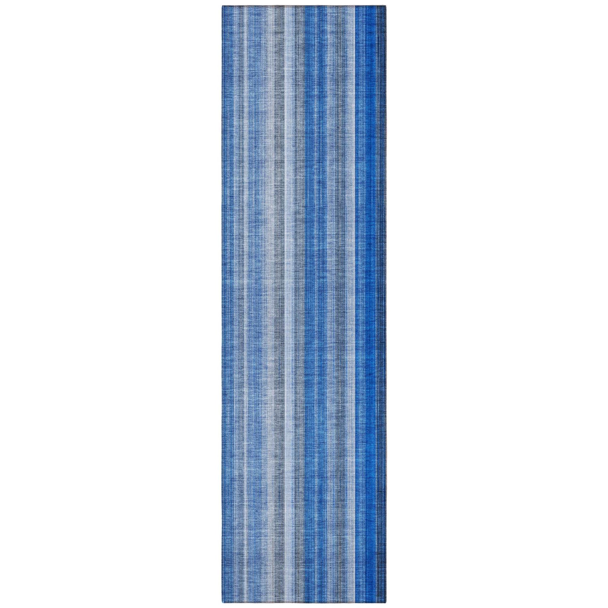 8' Runner Blue Striped Washable Non Skid Indoor Outdoor Runner Rug - Loft&Timber