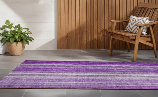8' Runner Purple Striped Washable Non Skid Indoor Outdoor Runner Rug - Loft&Timber