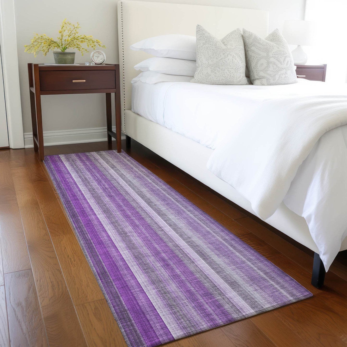 8' Runner Purple Striped Washable Non Skid Indoor Outdoor Runner Rug - Loft&Timber