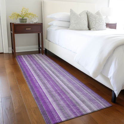 8' Runner Purple Striped Washable Non Skid Indoor Outdoor Runner Rug - Loft&Timber