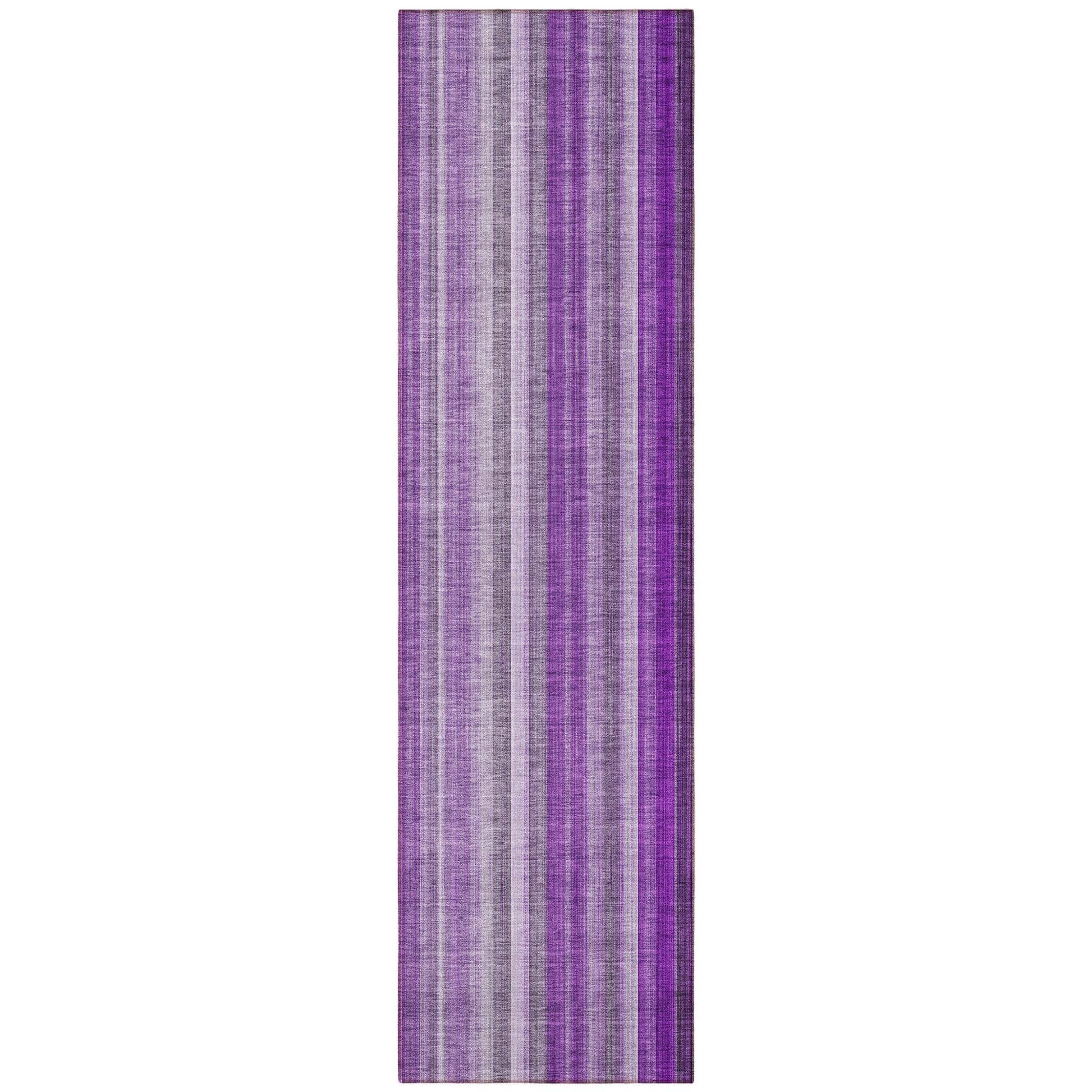 8' Runner Purple Striped Washable Non Skid Indoor Outdoor Runner Rug - Loft&Timber