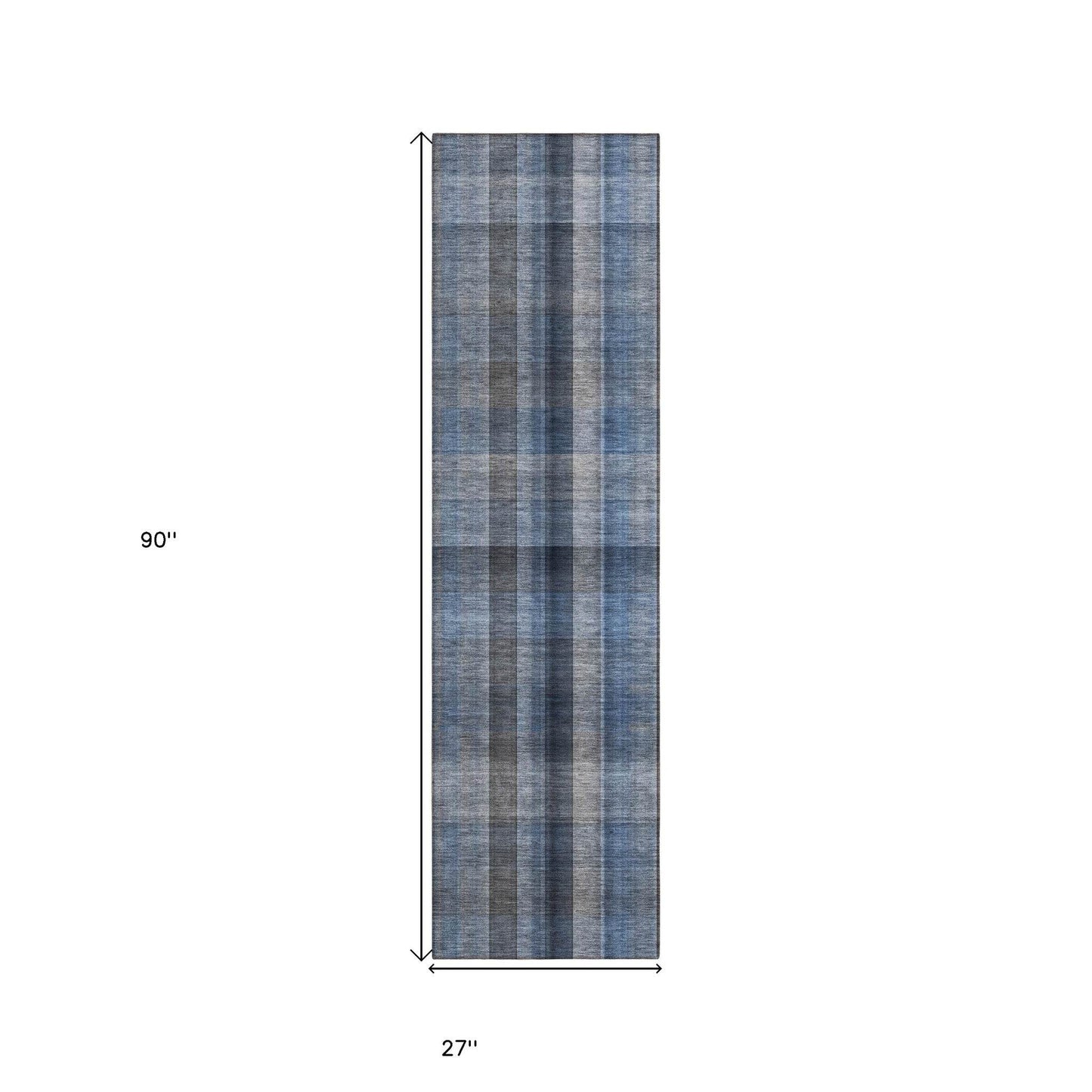 8' Runner Blue Plaid Washable Non Skid Indoor Outdoor Runner Rug - Loft&Timber