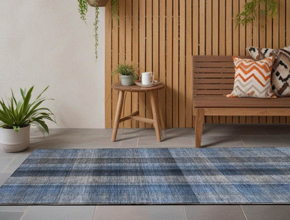 8' Runner Blue Plaid Washable Non Skid Indoor Outdoor Runner Rug - Loft&Timber