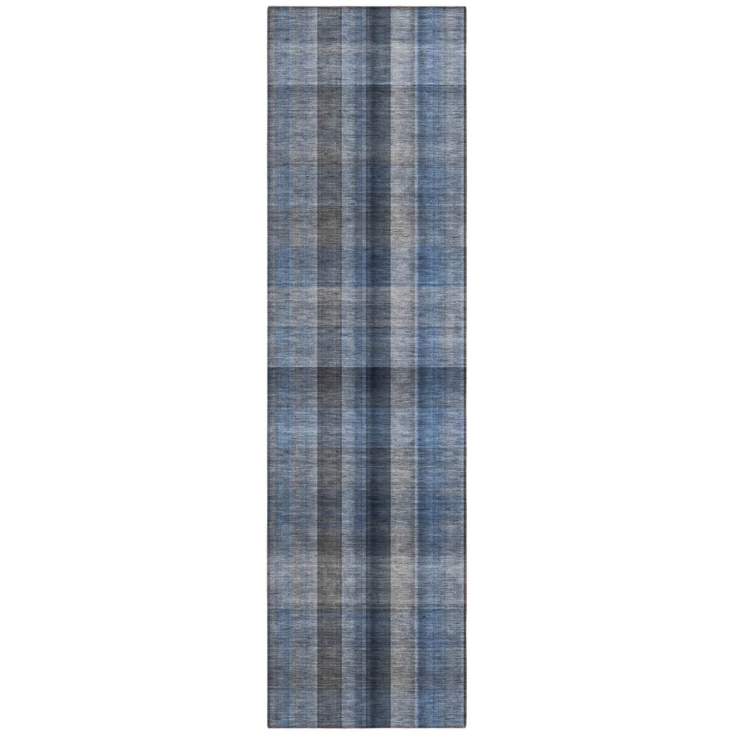 8' Runner Blue Plaid Washable Non Skid Indoor Outdoor Runner Rug - Loft&Timber
