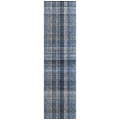8' Runner Blue Plaid Washable Non Skid Indoor Outdoor Runner Rug - Loft&Timber